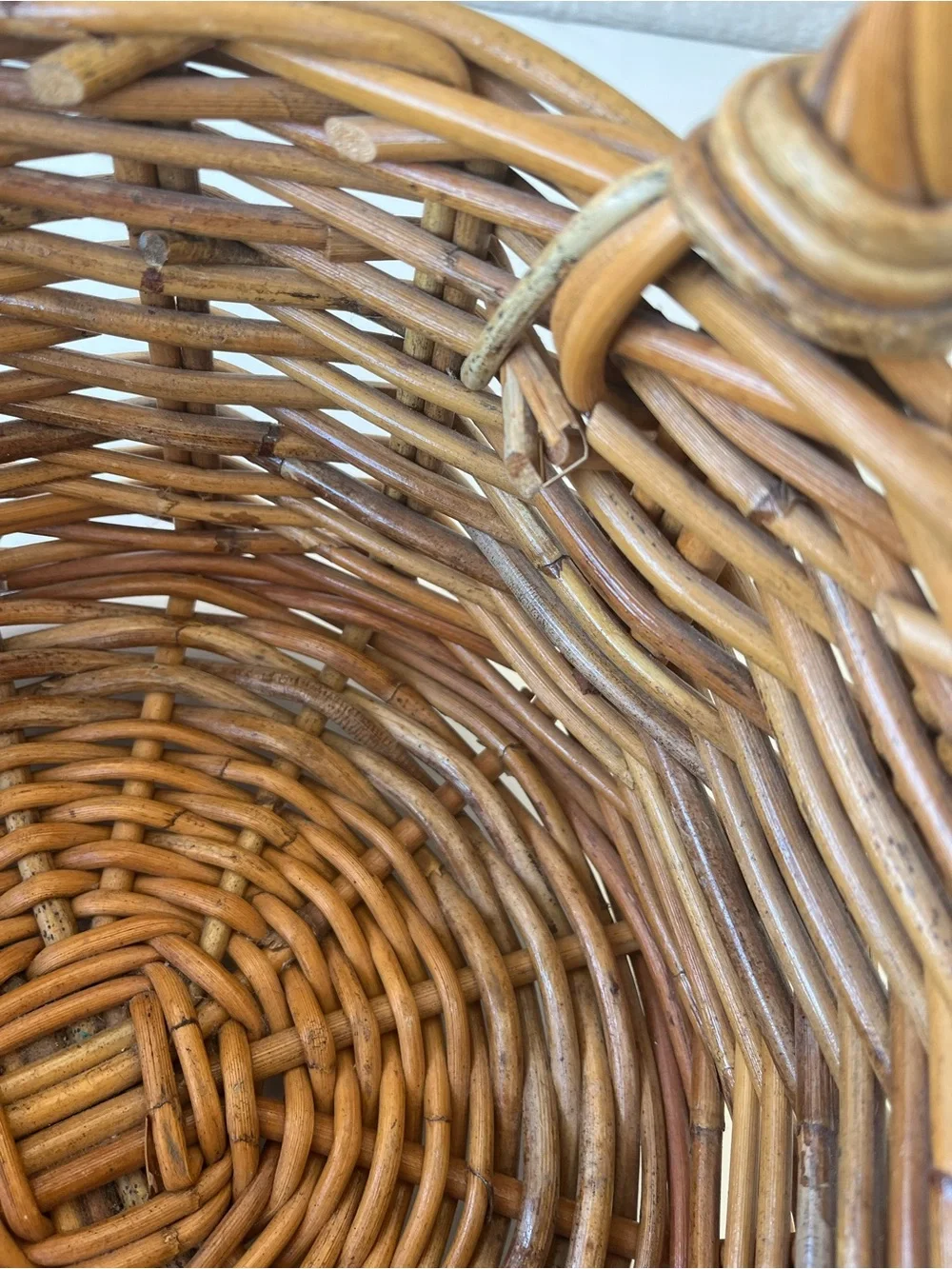 Honey-Color Wicker/Rattan Rustic Twisted Handled Basket Medium Size